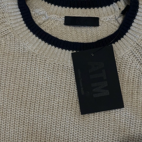 Atm Anthony Thomas Melillo Cotton Blend Rib Sweater In H. Oatmeal Combo SIZE S - Picture 2 of 4